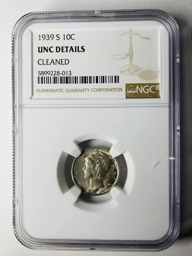 1939-S Mercury Dime NGC Uncirculated Details Cleaned