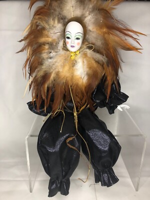 Harlequin Pierrot Porzellan Schwarz 41cm venezianisch Karneval Modepuppe 