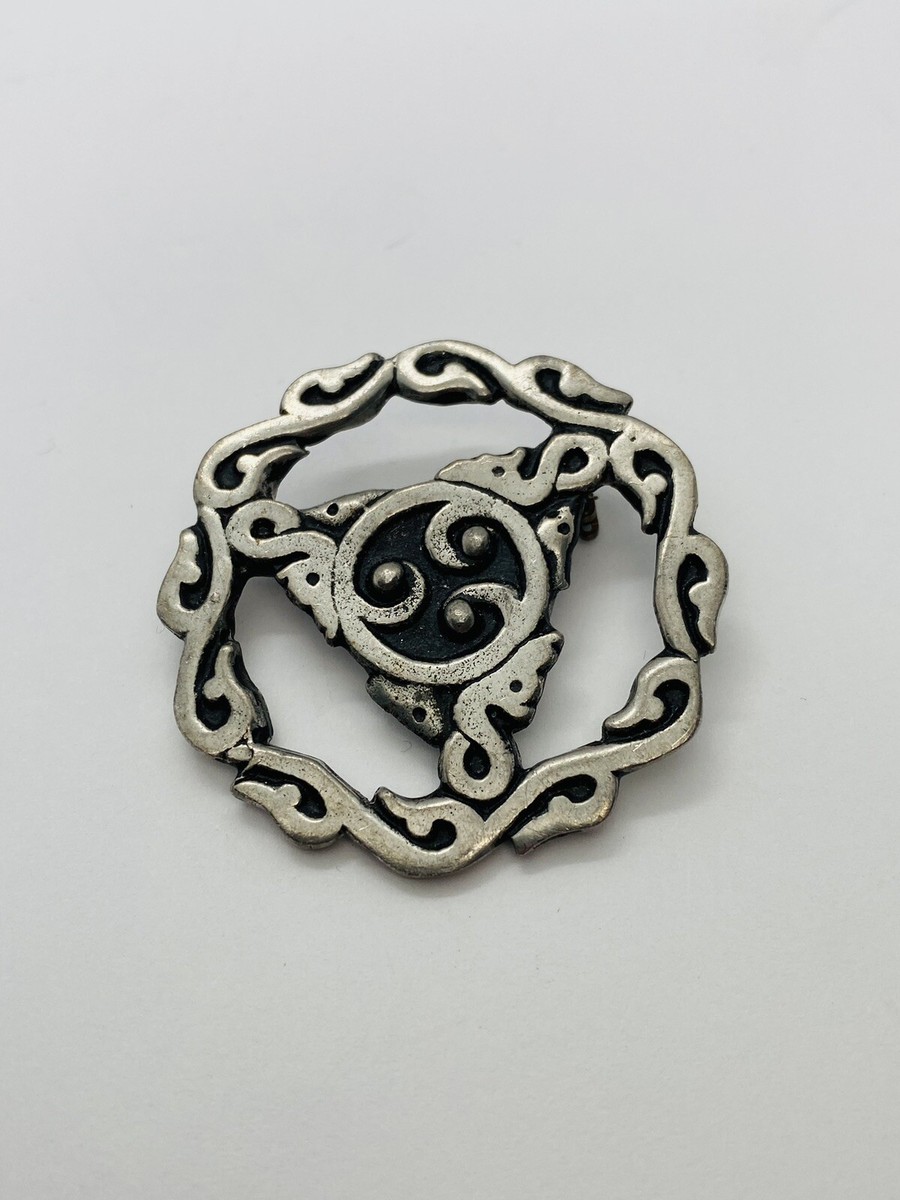 Solid Pewter Celtic Knot Brooch Triangle Circle Twist Made