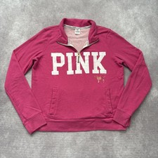 PINK Victoria's Secret Sweatshirt Womens L Pink 1/4 Zip Dog Vintage