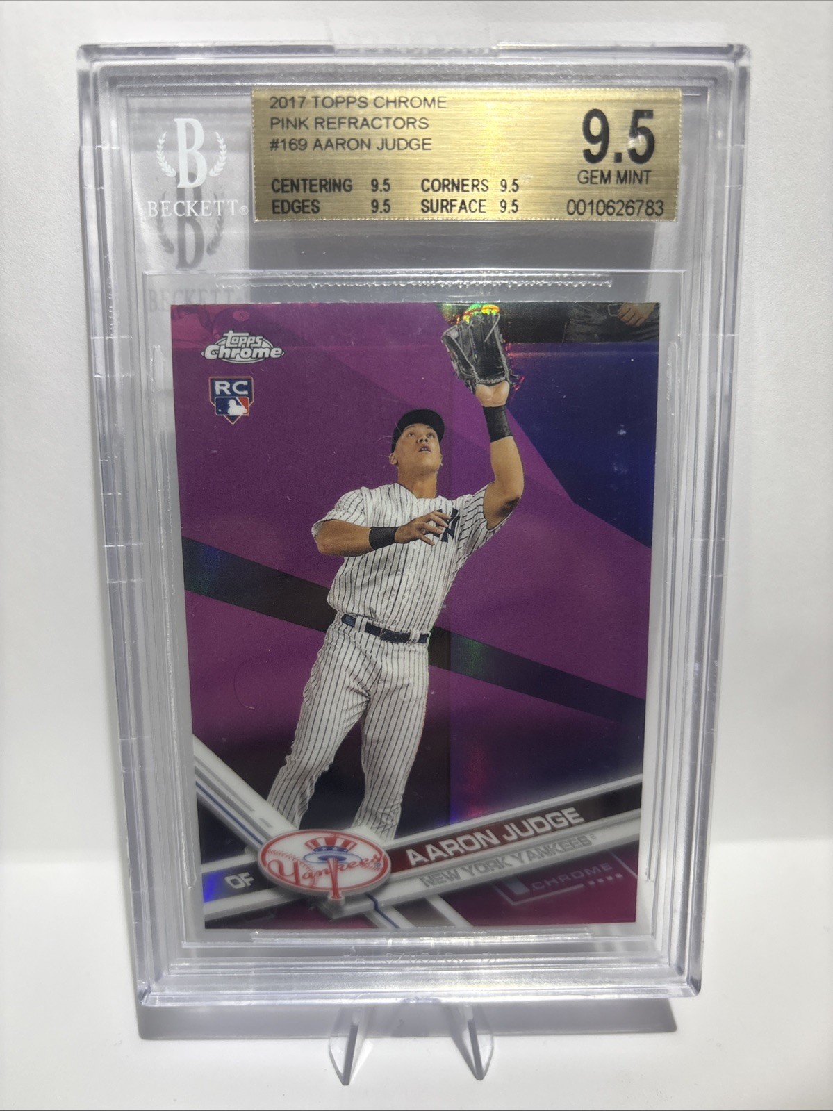 2017 Topps Chrome - Aaron Judge #169 Pink Refractor (RC) Beckett 9.5 Quad 9.5
