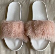 Pink Lambs Wool Fur Ugg Slide Slippers Sandals - US Womens Size 11