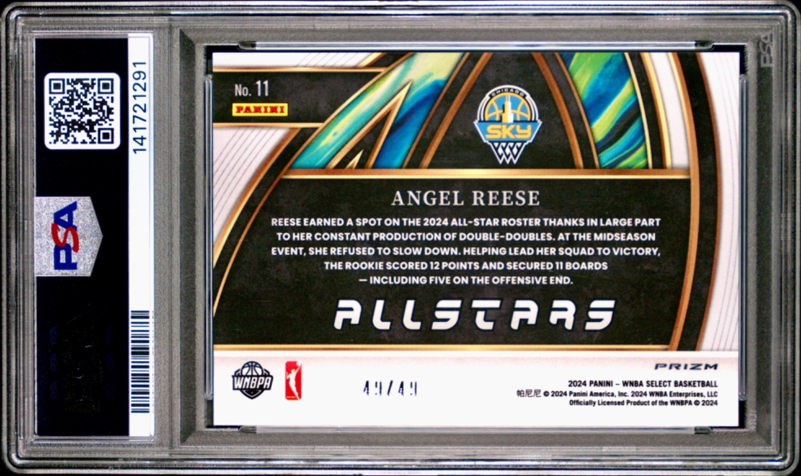2024 Panini Select WNBA #11 Angel Reese All-Stars Blue Prizm 49/49 Bookend (RC) view 2