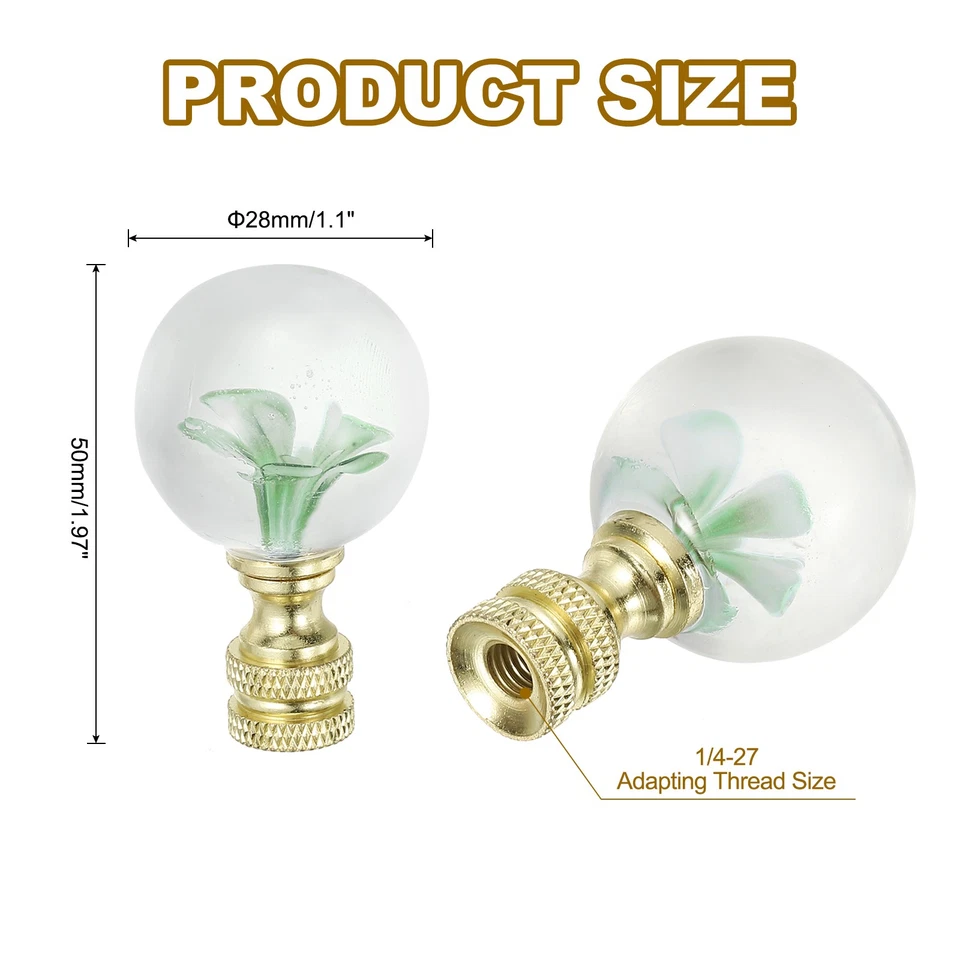 Perilla de tapa con acabado de lámpara 1/4-27, vidrio con forma de bola de flor transparente, verde Foto 2 de 4