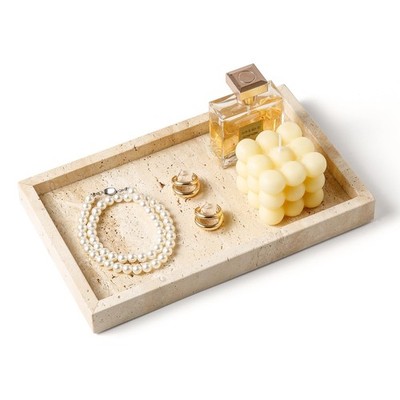 WORHE Italy Travertine Stone Vanity Tray for Jewelry, Perfume, Makeup, Candle...