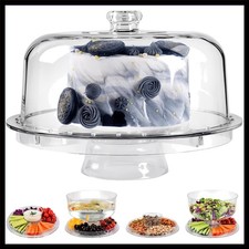 Acrylic Cake Stand with Dome Lid, 12.2 Inch 6-in-1 Clear Cake Plate Carrier w...
