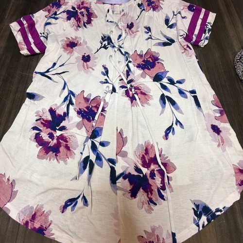 Maurices 24/7 Women's XL Floral Print Short Sleeve T-Shirt High Low Top - Picture 4 of 4