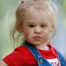 28" Reborn Baby Doll Finished Painted Toddler Girl w/Hand-Rooted Hair Cloth Body