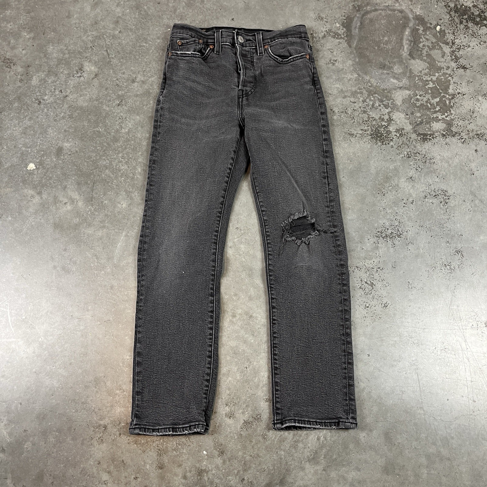 Levis 501 Womens Wedgie Straight Distressed Stretch Jeans Size 24x27 Preowned