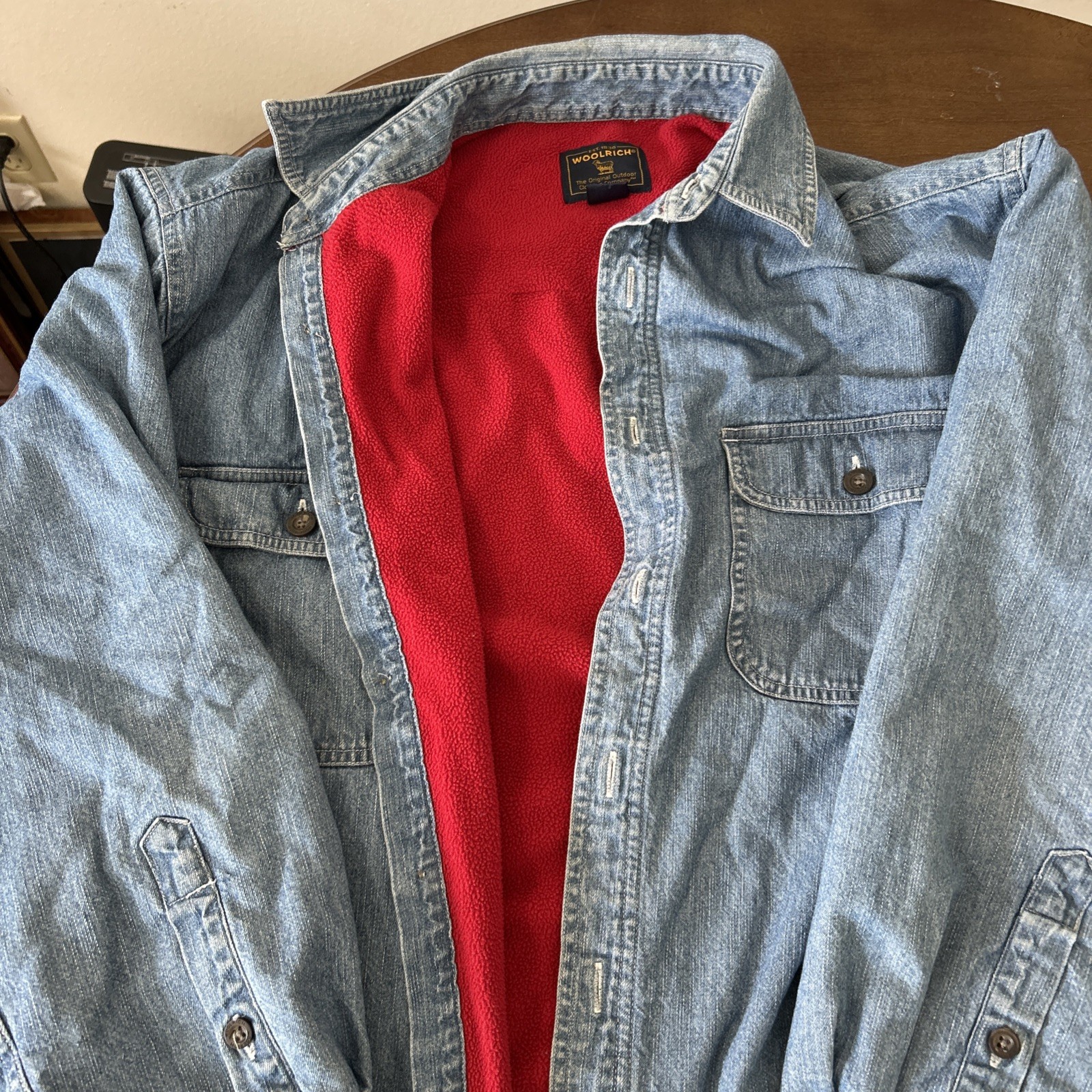 Vintage Woolrich Red Fleece Lined Denim Jacket Sz L