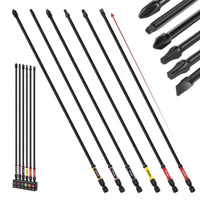 Impact Extra Long Screwdriver Bits Set, 6Pcs 300mm(12'') Phillips/Torx/Square/...