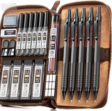 20PCS Black Metal Mechanical Pencil Set in Leather Case, Drafting Pencil 0.3, 0.