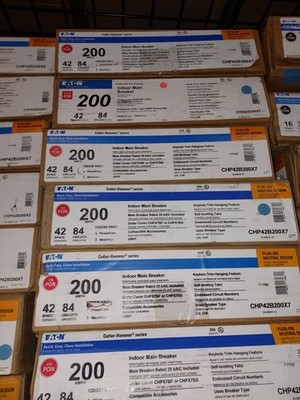 1  EATON 200A LOAD CENTER MAIN BREAKER W SURGE PROTECTOR 42SPACES 1 PHASE INDOOR