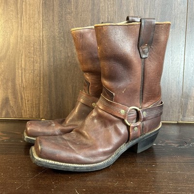 VTG Men s Brown Dan Dino Cowboy Boots Size 9 Ring Straps