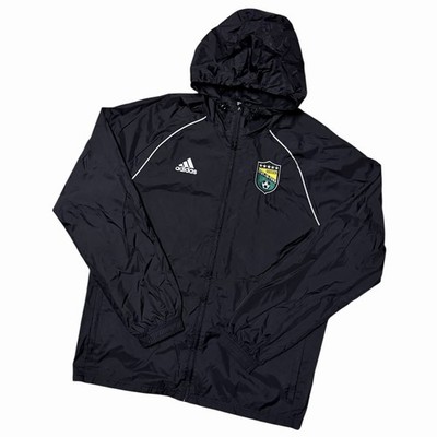 Adidas Core 18 Rain Jacket Windbreaker Soccer Patch Black White Men s Large READ