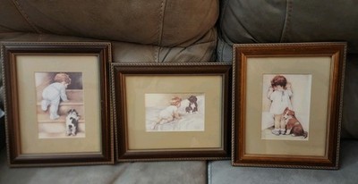 3  Vintage Bessie Gutmann Wall Art professionally matted/ Framed,   cherry wood