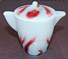 Akro Agate Small Oxblood  White Interior Panel Teapot With Lid