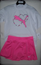 Puma girls L 12-14 active tee skort set white pink nwt 42 retail tween