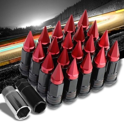 Red M12x1.50 Open/Close End Acorn Lock+Hex Spike Cap 16x Lug Nuts+4 Lock Nuts