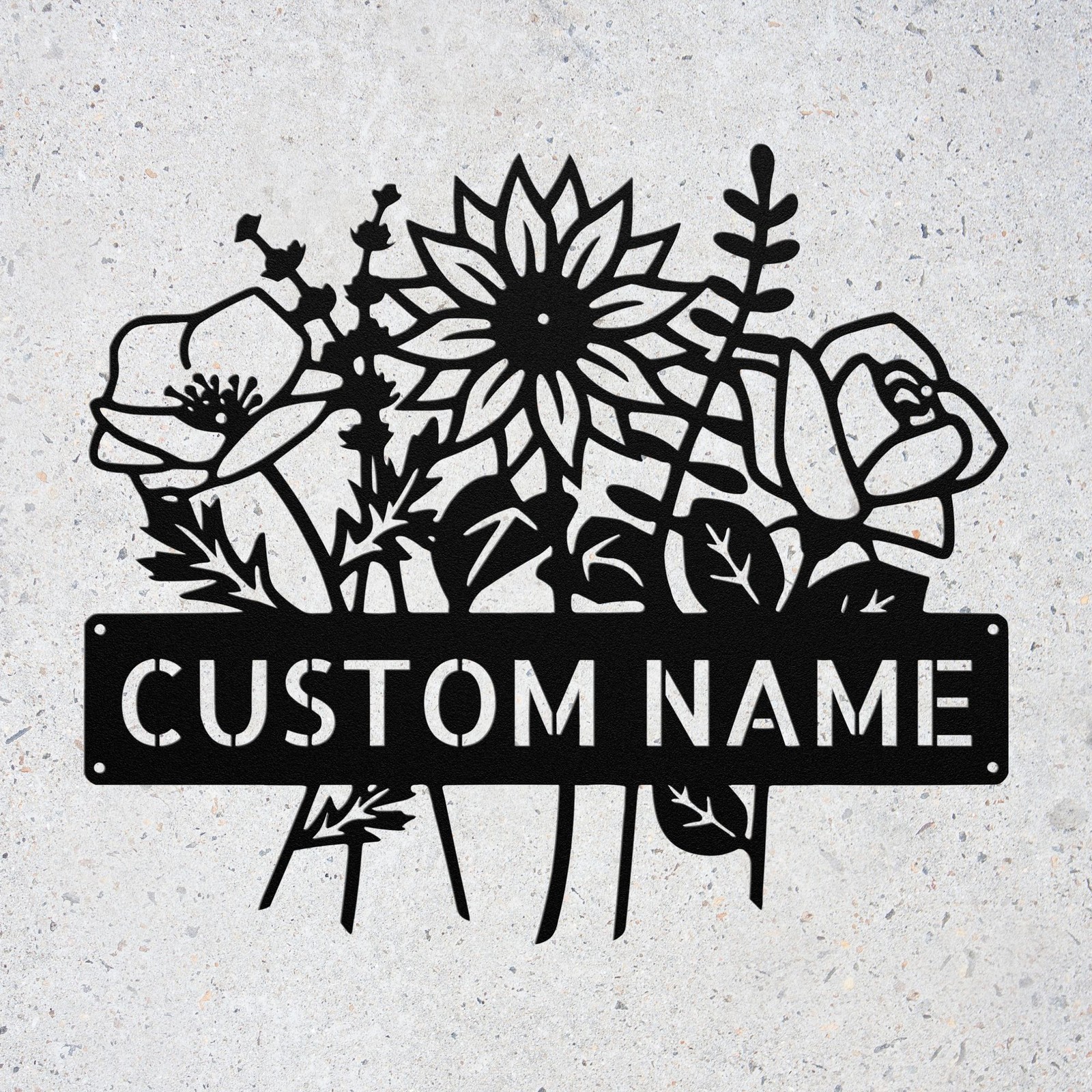 Personalized Floral Bouquet Metal Sign Name Wall Decor Gift for Flower Lovers
