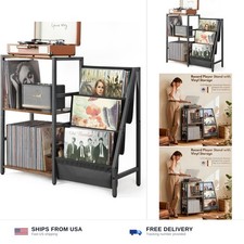 Bikoney Record Player Stand, Turntable Stand with 3-Tier Vinyl Record Storage...