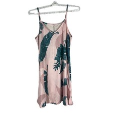 Pink Tropical Leaf Print Sleeveless Dress Women’s Large Lightweight Casual