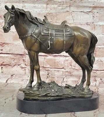 Large Original Loving Horse with his Saddle Western Cowboy Bronze Sculpture Sale