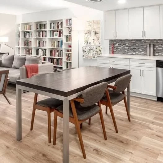 Crate&Barrel dining table - Veneer wood and stainless steel - 60" x 36" x 30" - Image 3 of 4