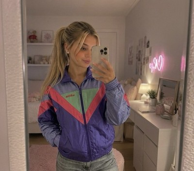 adidas Originals Windbreaker Jacke Lila/Blau/Grün M Reißverschluss