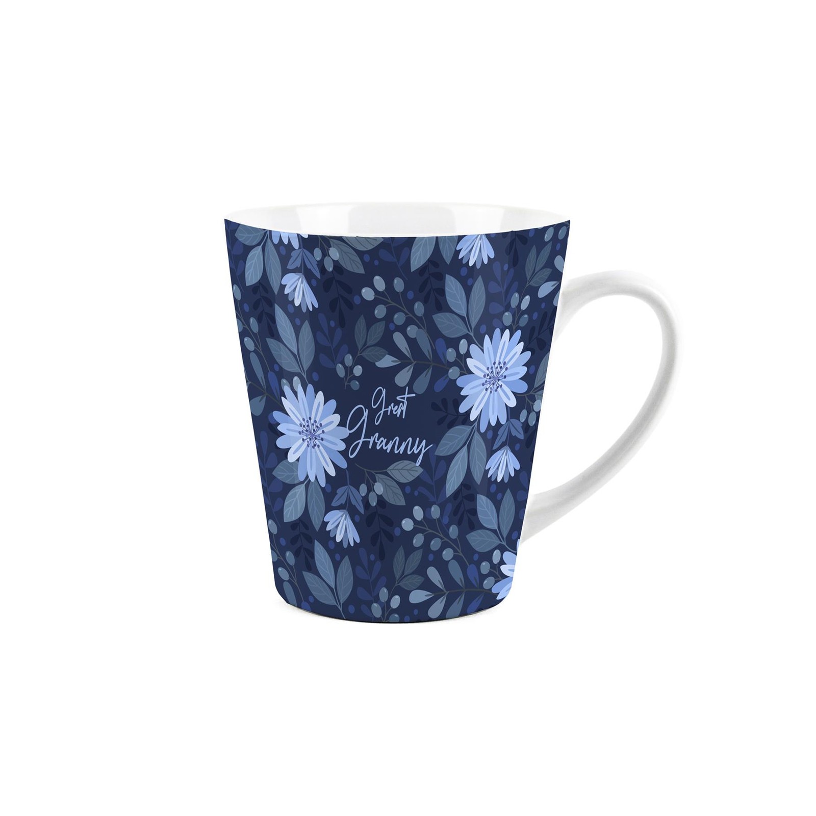 Great Granny Gift Mug - Dark Blue Flowers Ceramic Latte Mug Present