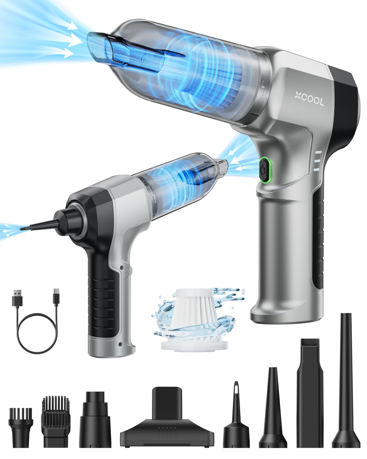 Hand Held Vacuum Cordless Cleaner & Air Duster with 8 Attachments, 3-Speed Ad...