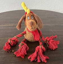Rudolph Red Nosed Reindeer 15”Plush Red Rope Squeak Dog Toy “Fetch For Pets.”