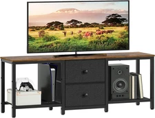 TV Stand for TVs up to 55 with 2 Drawers & Shelves, Rustic Brown & Black
