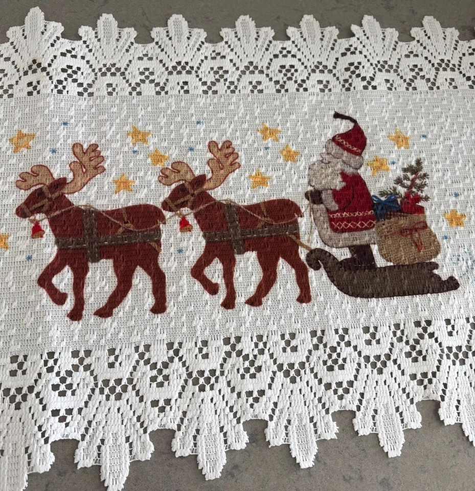Vintage Heritage Lace 14” X 30” Santa Claus & Reindeer Christmas Table Runner - Image 2 of 4