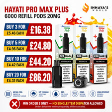 Hayati Pro Max Plus 6000 Refill Pods 20mg Prefilled Replacement Vape Pods | UK