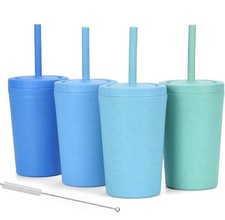 Homestockplus Reusable Wheat Straw Cups with Lid and Straws, 10 Oz Chip Resis...
