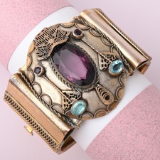 Vtg 1930s Victorian Revival Amethyst Aquamarine Glass 2
