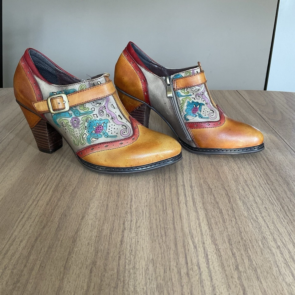 Spring Step L'ARTISTE Miso CAM Wingtip Leather Boho Booties Brown ~ Size 38 - Image 2 of 4