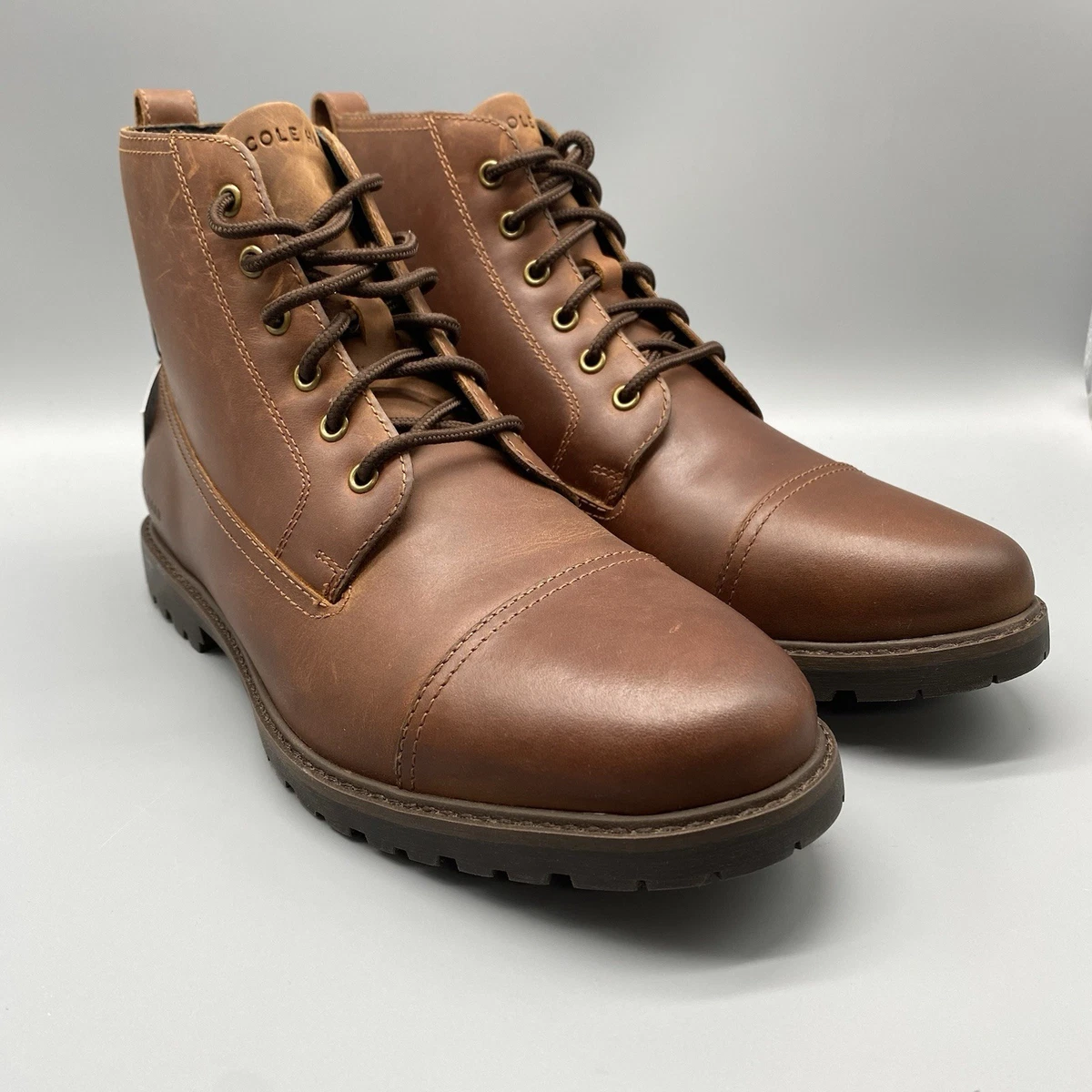 Cole Haan Boots Men 11.5 Brown Leather Combat Cap Toe Ankle Lace Up Casual Cole Haan Lace Up Brown Boots for Men for Sale | Shop New  main image 2