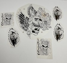 1980s 1990s original vintage Tattoo acetate flash lot skulls grunge biker