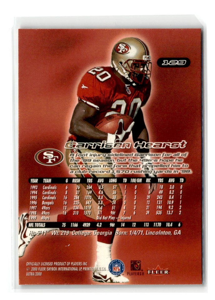 Maillot San Francisco 49ers Personnalisé – Signé Garrison Hearst – Authentifié PSA/DNA – Original