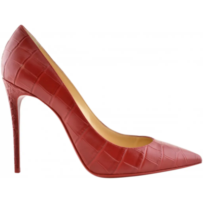Christian Louboutin Kate 100 Loubi Red Calf Ali Croc Pointed Toe