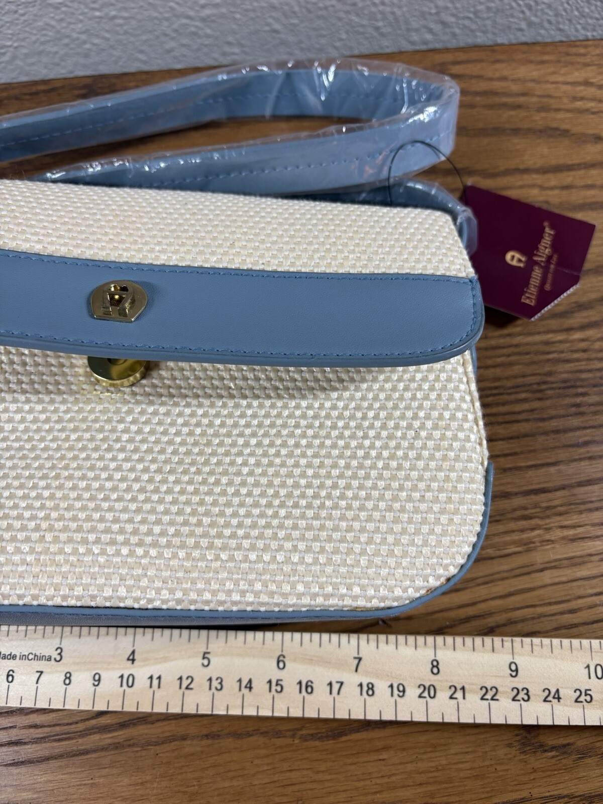 Etienne Aigner Purse Womens FabBlu  Cream Woven Hayday Mini Bag Summer Boho New