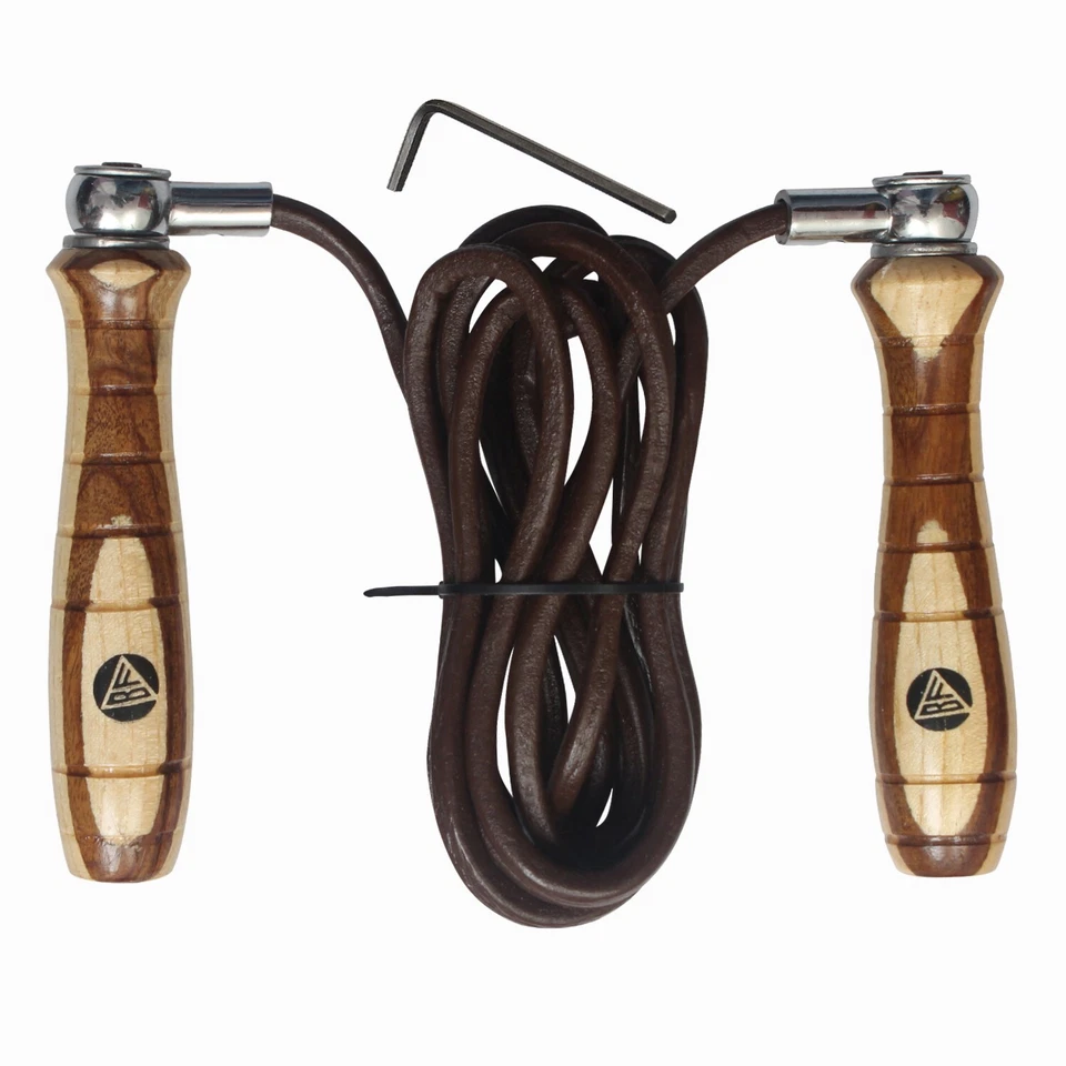 BF Springseil verstellbar Profi Leder Holzgriff Skipping Rope Boxen Sprungseil - Bild 2 von 2