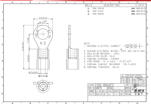 16-14 AWG Blue Large Ring M5 Crimp Connector 30A 600V Insulated Multi Qty - Picture 2 of 3