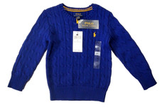 NWT Polo Ralph Lauren Boys' Cable Knit Crew Neck Sweater Cotton Blue Sz 4