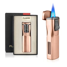 Cigar Lighter Dual Jet Flame Torch Lighter with Cigar Holder Box Gift for Men