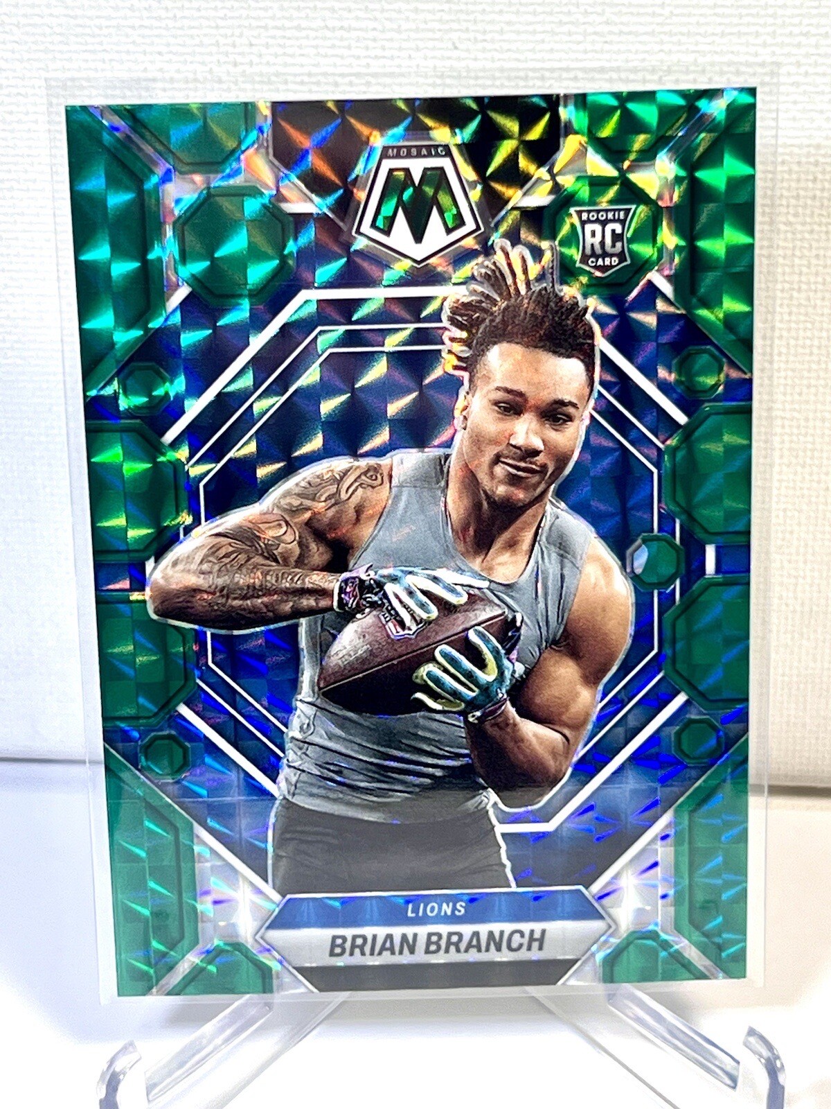 2023 Brian Branch RC Panini Mosaic Prizm Green Mosaic Rookie Lions #287