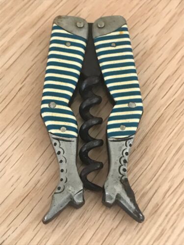 Antique 1894 Steinfeld & Reimer Ladies Legs Celluloid Striped Stocking Corkscrew - Picture 3 of 12