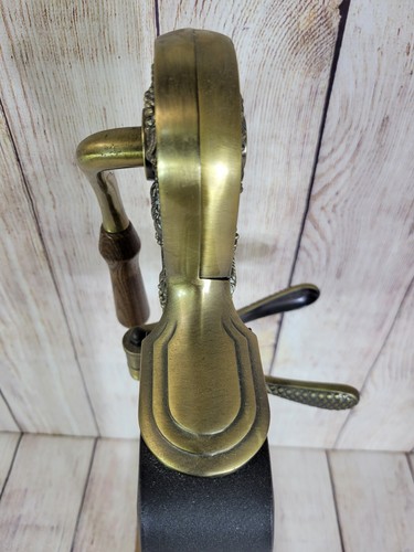 Rogar Estate Wine Bottle Opener Ornate Bronze Table Top w/ Wood Base Corkscrew - Picture 4 of 14